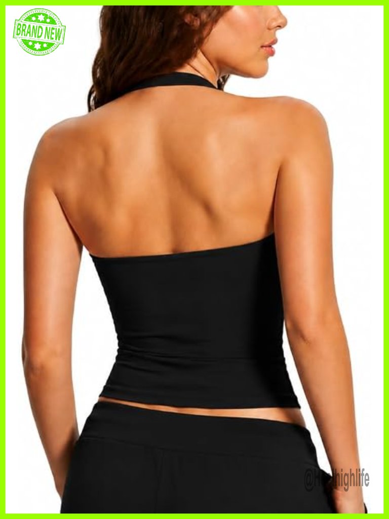 Backless Halter Tank Top With Built-In Bra Y2k Pilates Top